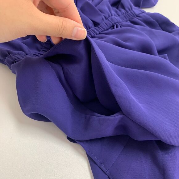 BCBGeneration Surplice Dress Womens XXS Royal Blue Cinch Waist Chiffon Sleeves - Picture 12 of 16